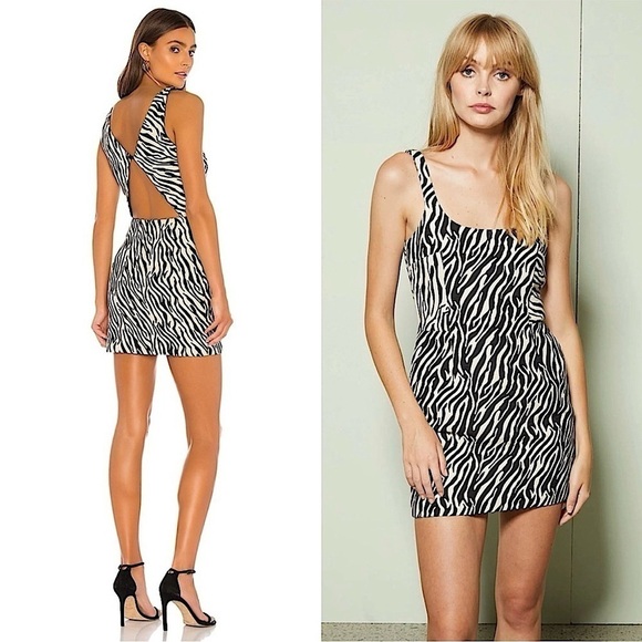 BEC BRIDGE 90s Zebra Stripe Square Neck Sleeveless Cutout Open Back Mini Dress 2 - Picture 1 of 13